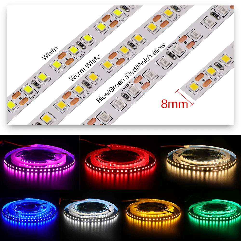 12V 5M LED Strip Light 5054 5050 2835 RGB SMD 120led 60LED Tape