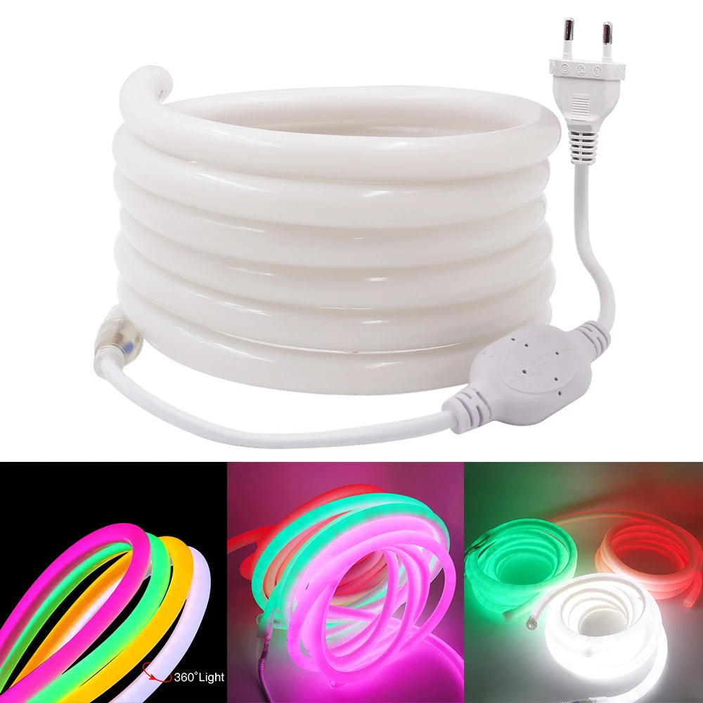 360 Round Neon Led Light Strip 220V 120LED 2835 Tube Flexible Rope Lights Waterproof