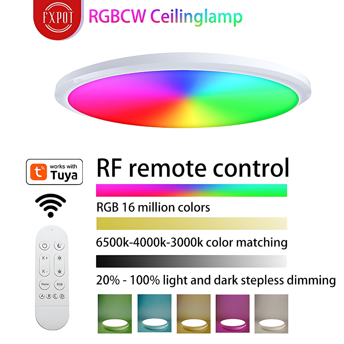 RGBCW Full Color Dimming Smart WiFi Ceiling Lamp