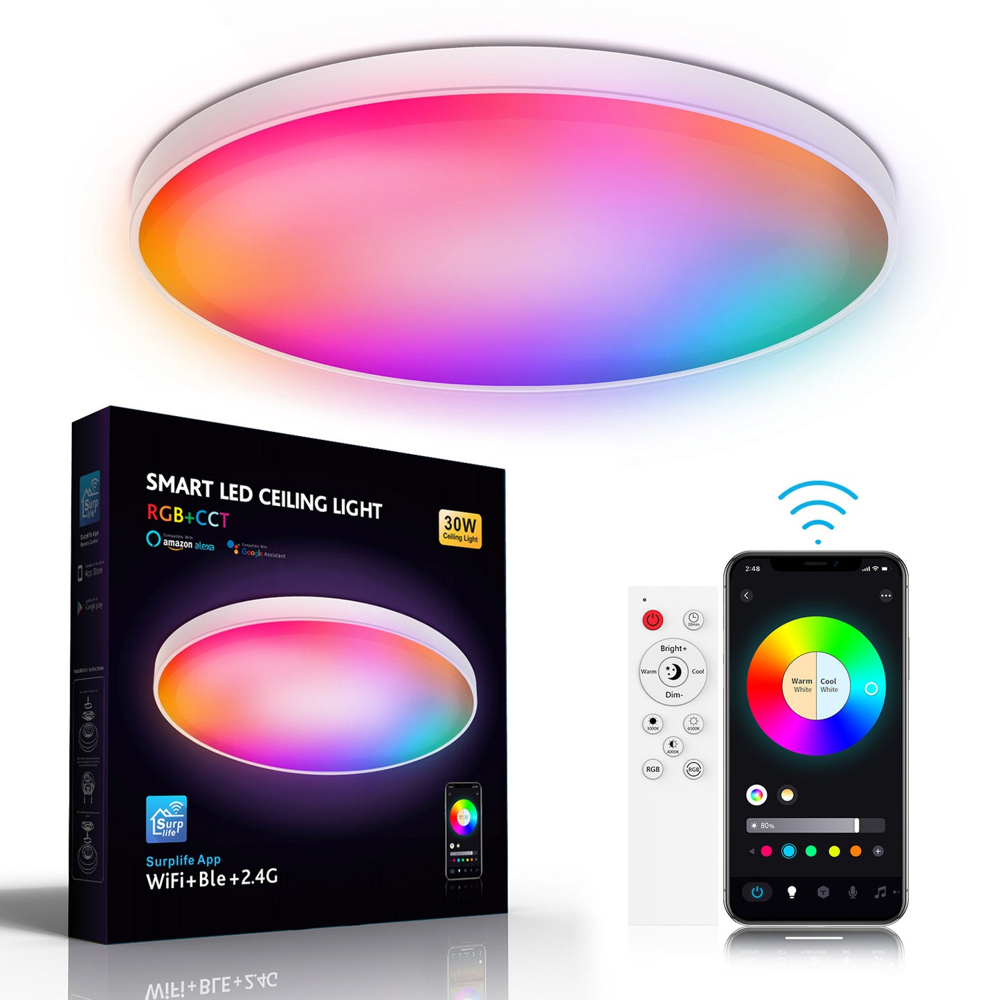 Smart Wifi Bluetooth Remote Control Rgbcw Dimming Three-proof Ceiling Lamp