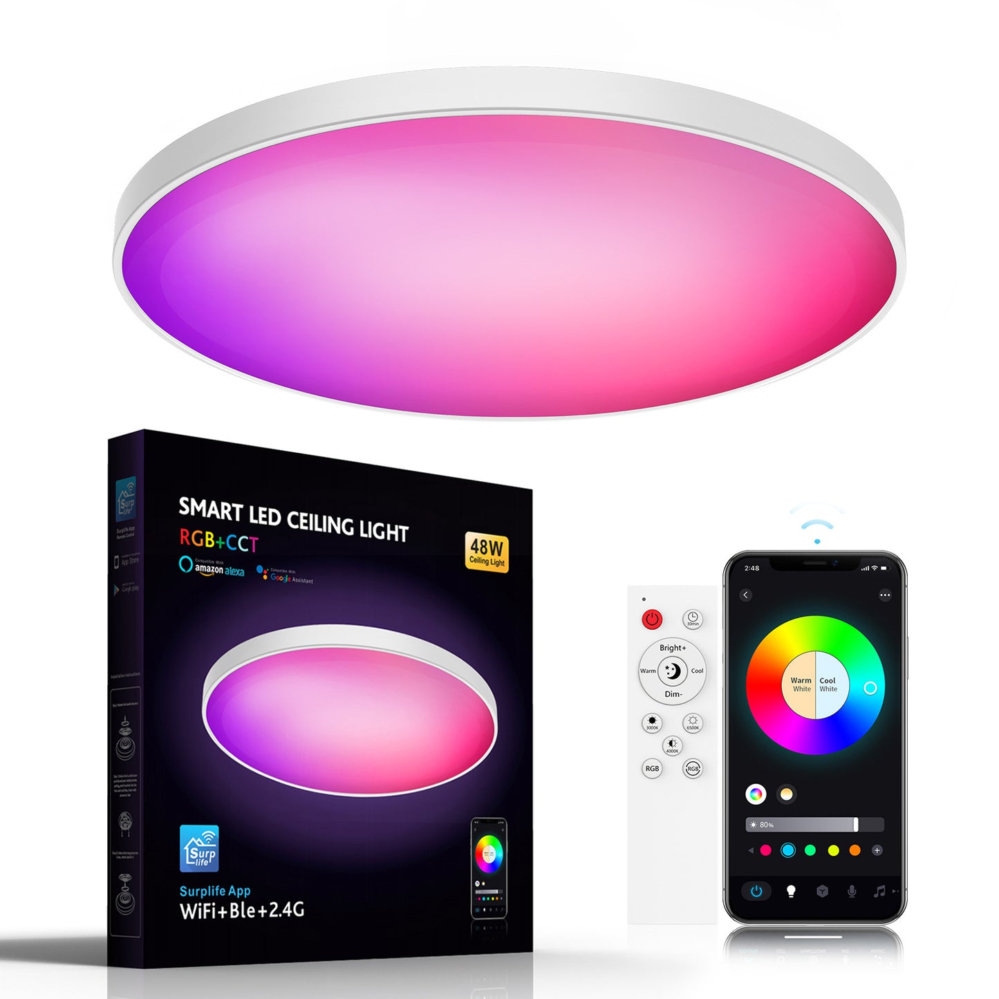 Smart Wifi Bluetooth Remote Control Rgbcw Dimming Three-proof Ceiling Lamp