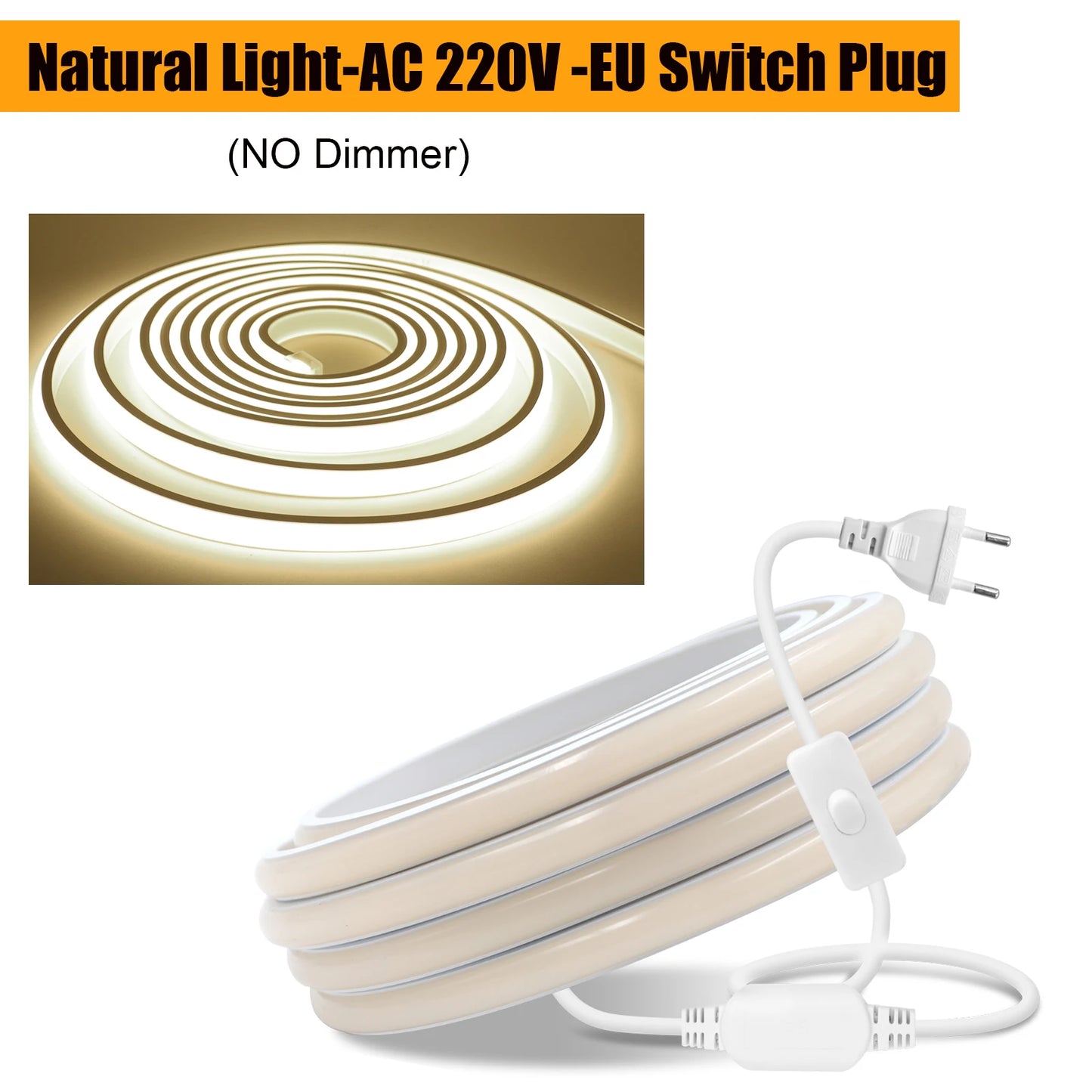 AC 220V Waterproof COB LED Strip Light With EU Switch Plug