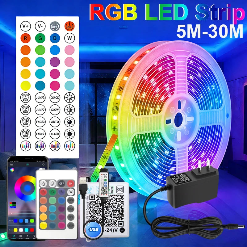 New 24V 5M 10M 20M 30M RGB LED Lights Strip Room Lamp