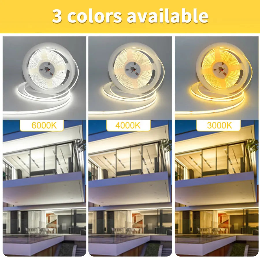 24V 12V COB LED Strip Light 8mm 320LEDs/M High Density
