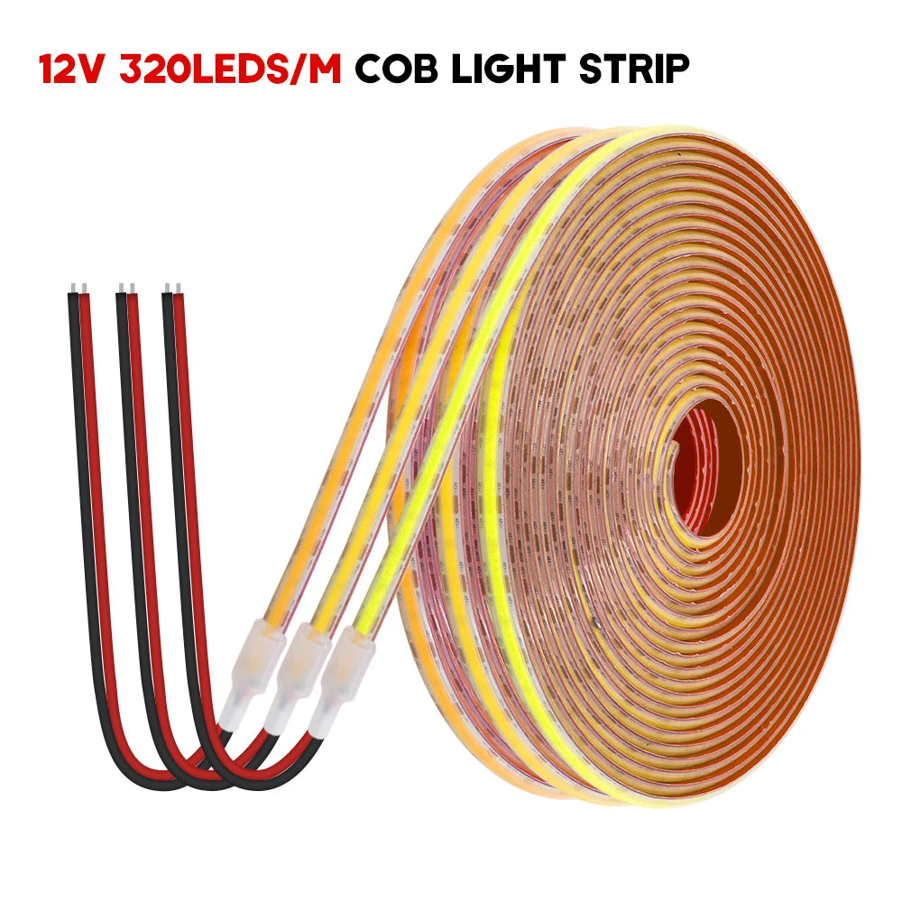 1-20M IP68 Waterproof COB LED Strip 12V 24V 320LEDs