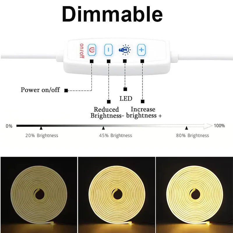 5V USB Dimmable Neon LED Strip Lights Flexible Ribbon Tape