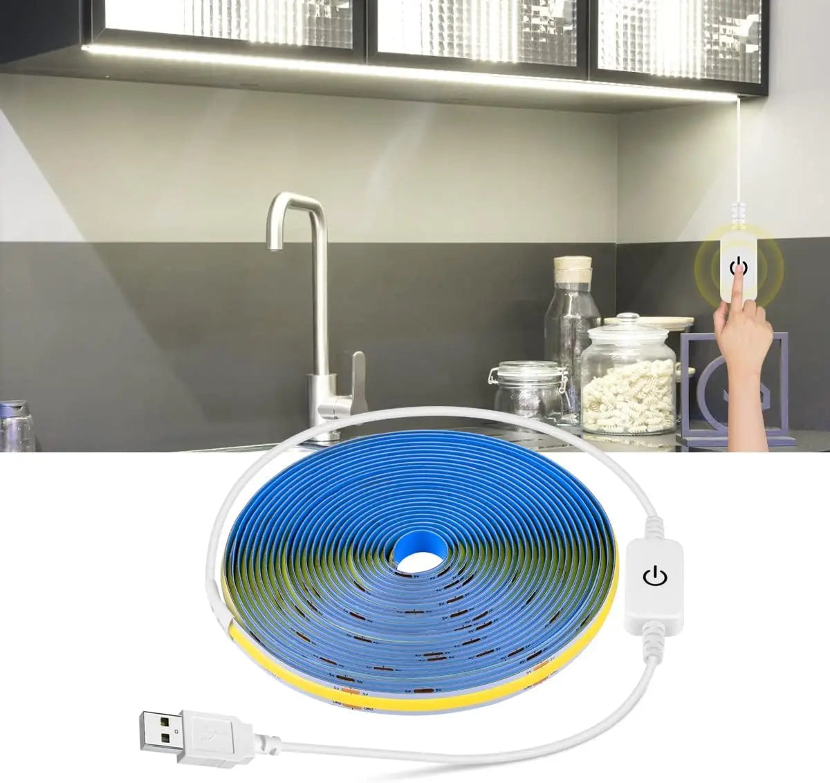 1M-5M USB LED Strip Light 5V 320LEDs/M COB Touch Sensor