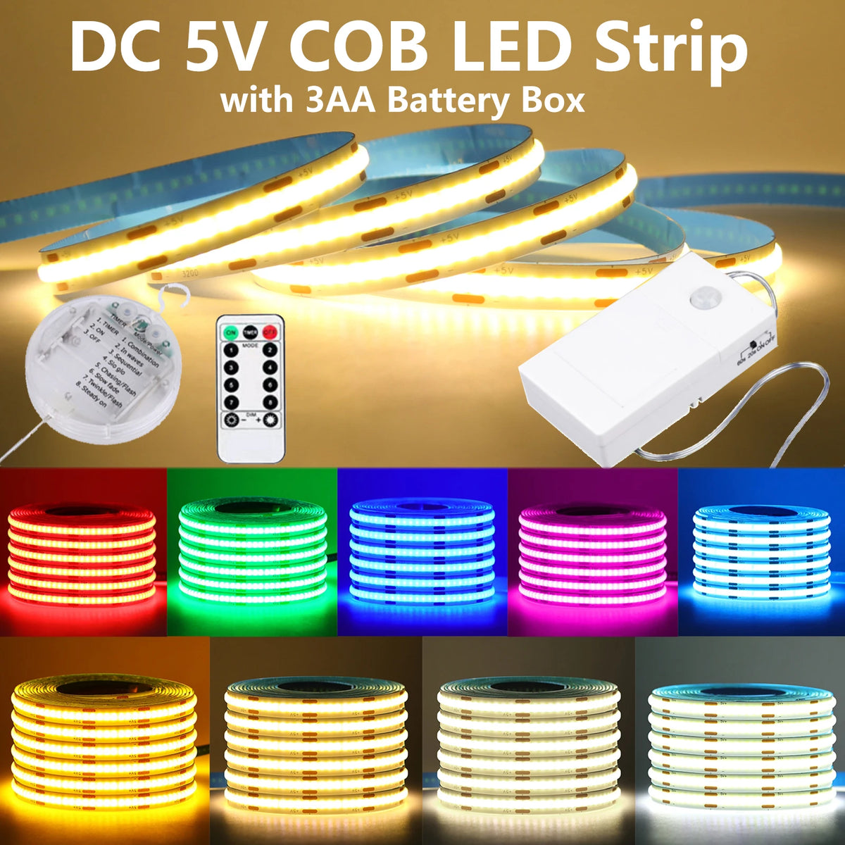 Flexible Tape Remote Control/PIR Motion Sensor Adhesive LED Light Strip 9 Colors