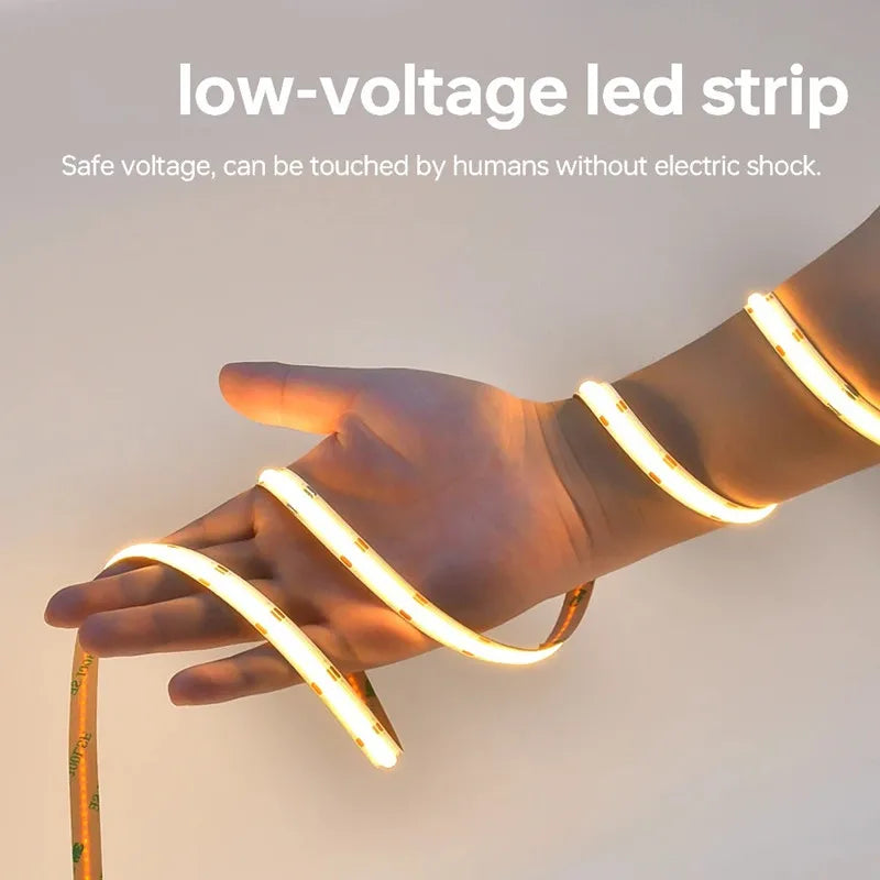8mm Width CCT COB LED Strip Light 5V 12V 24V 2700K to 6500K Tunable