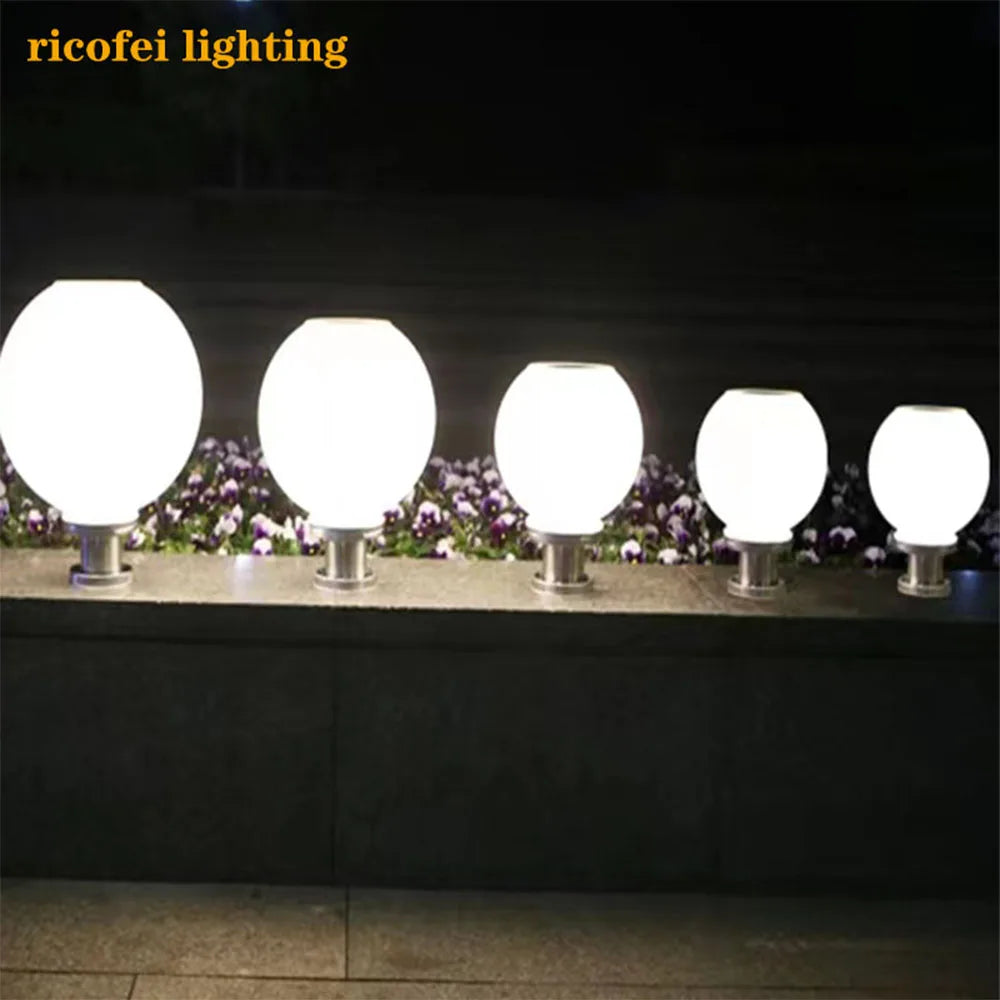 LED Round Ball Stainless Steel Solar Post Lamp Outdoor
