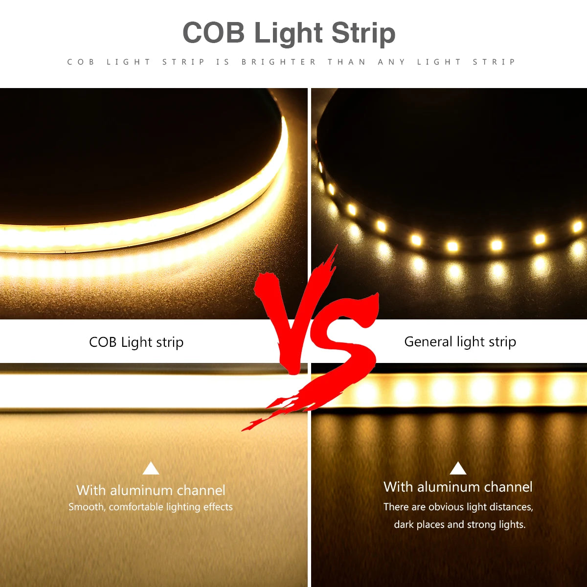 Super Bright FOB Single Color COB LED Strip Light Flexible 5MM PCB Width
