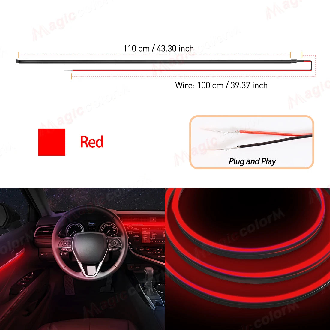 1.1M EL Wire Neon Ambient Light Car Interior Dashboard LED