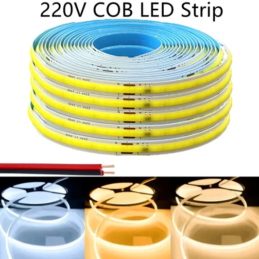 220V COB LED Strip 0.5M-10M Flexible Tape Light Smart
