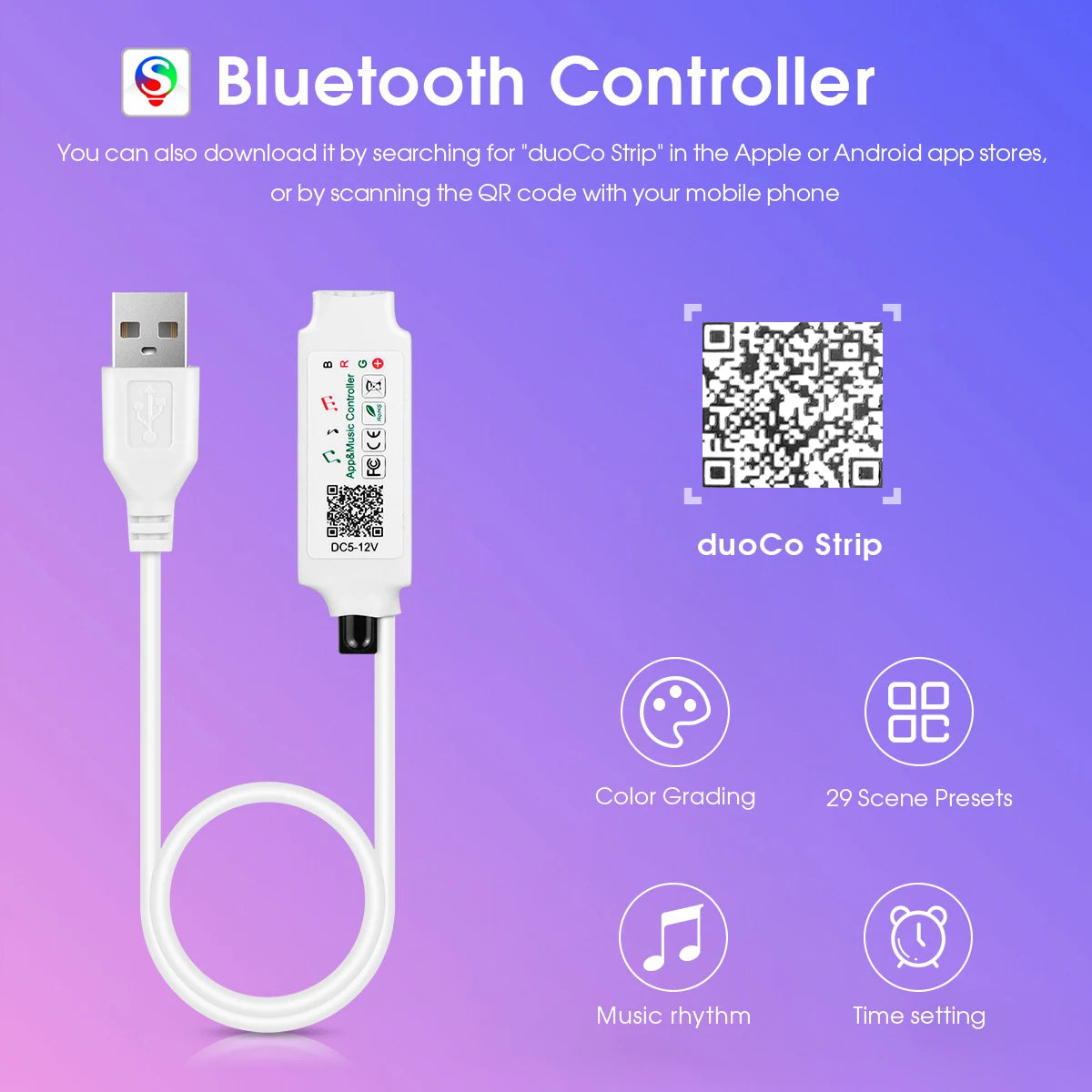 8MM 576LEDs/M Bluetooth RGB COB LED Strip Light USB LED Tape