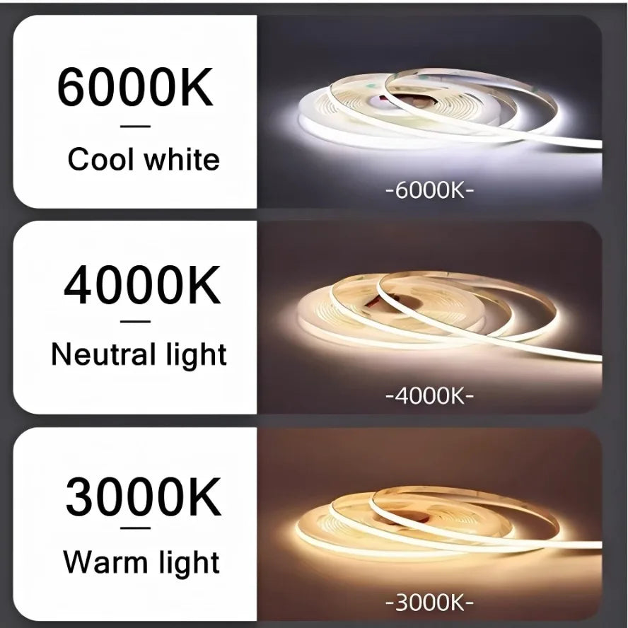 3MM Ultra Thin COB LED Strip 5V Colorful Dimmable High Density Flexible Light