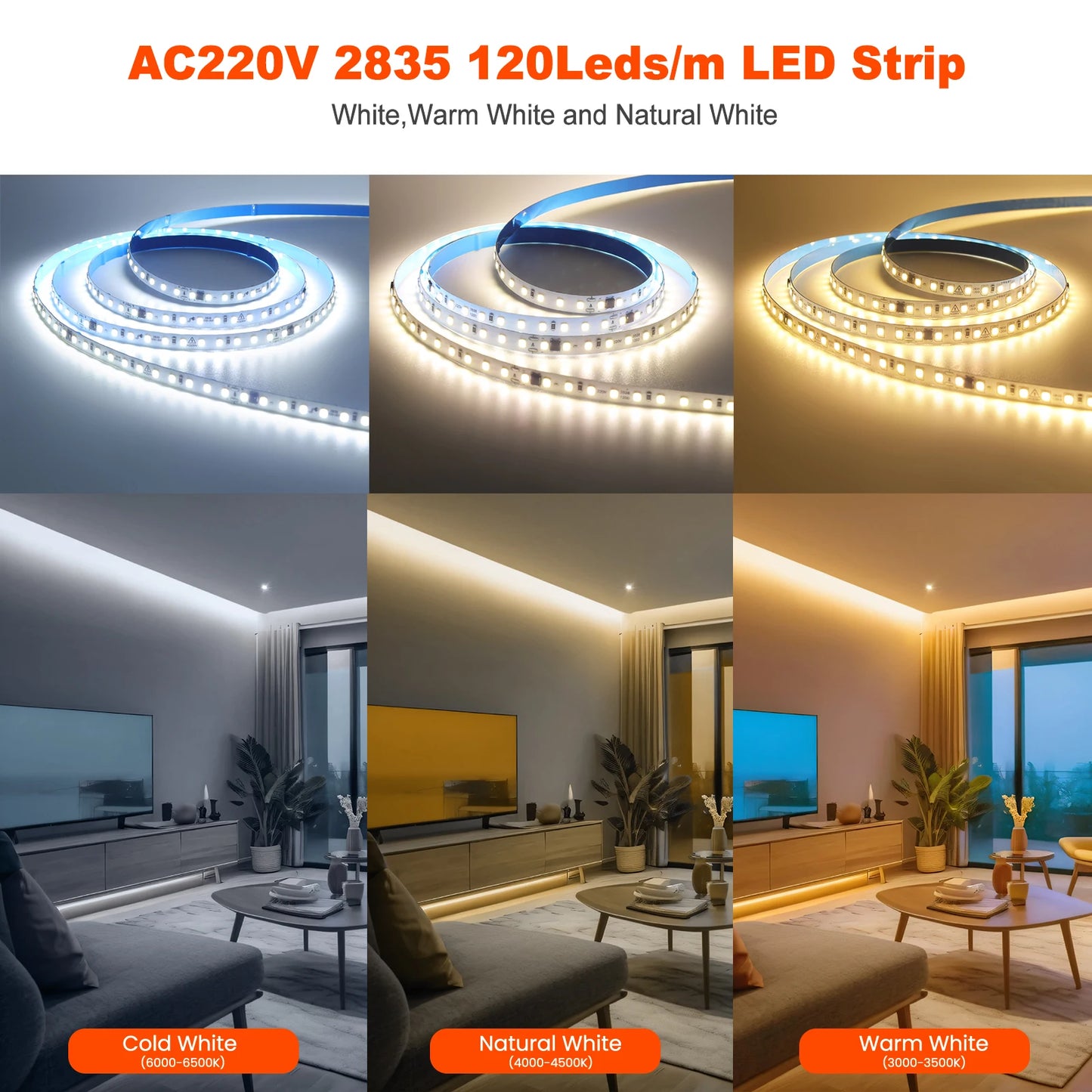 10m 20m 50m 220V 2835 LED Strip Light Flexible Led Tape Lights