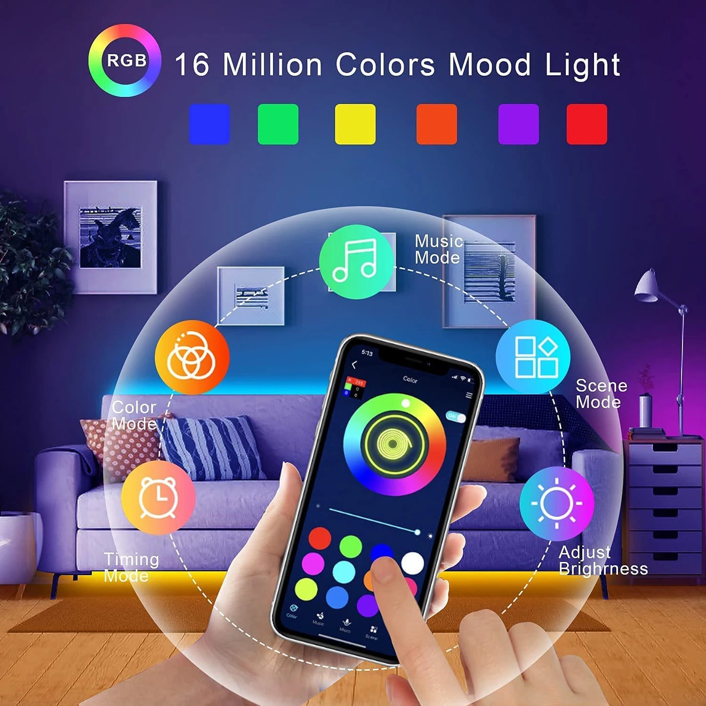 RGB Led Strip Lights with APP Control Flexible Ribbon