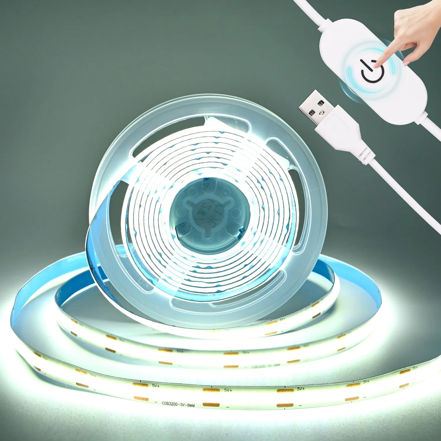5V COB LED Strip Touch Dimmer USB Plug 320LEDs/m High Density