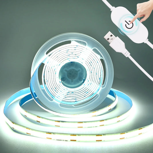 5V COB LED Strip Touch Dimmer USB Plug 320LEDs/m High Density