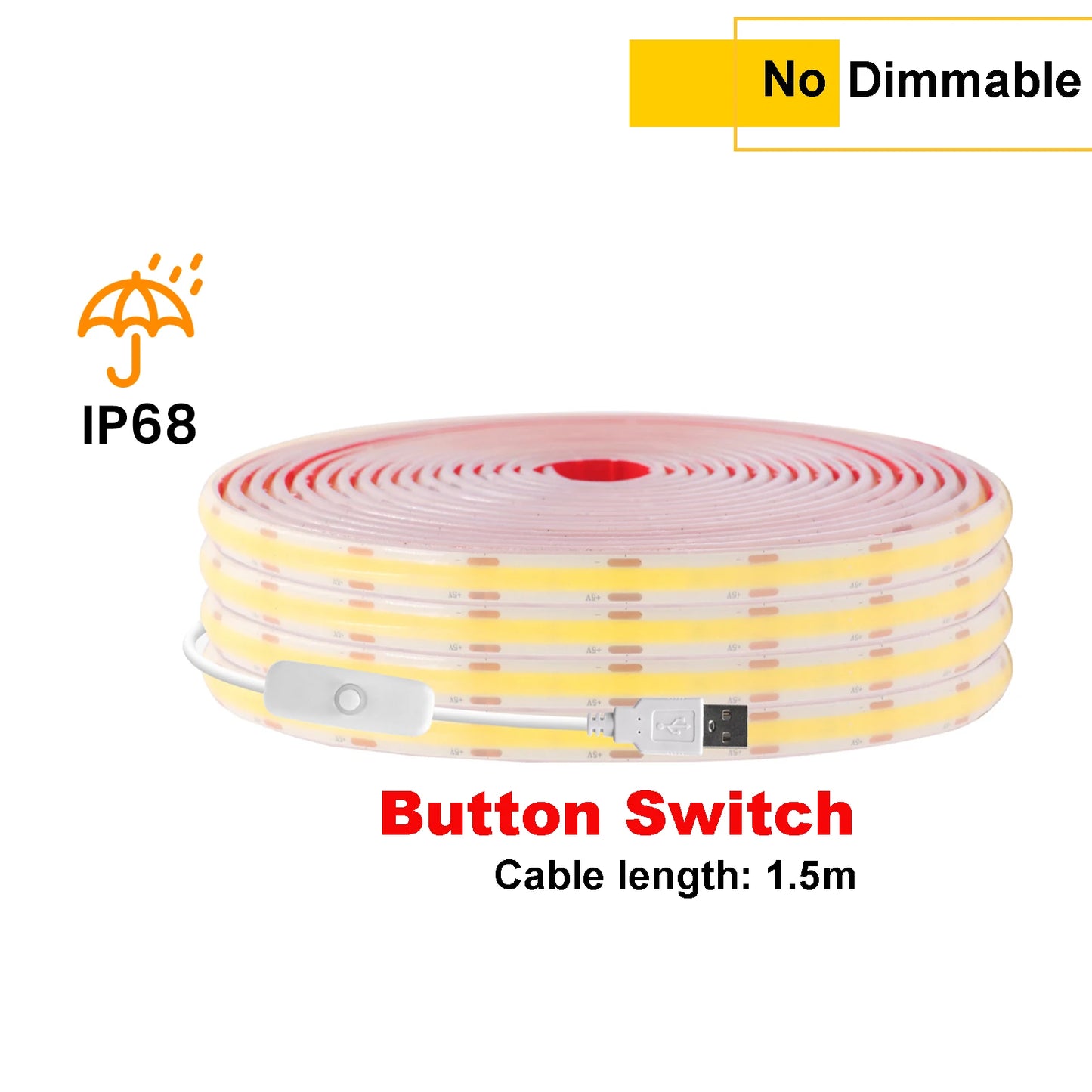 IP68 Waterproof USB COB LED Strip Light 5V 320LEDs