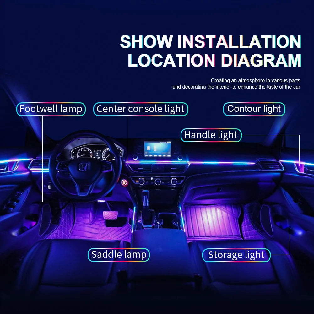 18 in 1 Led Car Ambient Lights 213 64 Color RGB