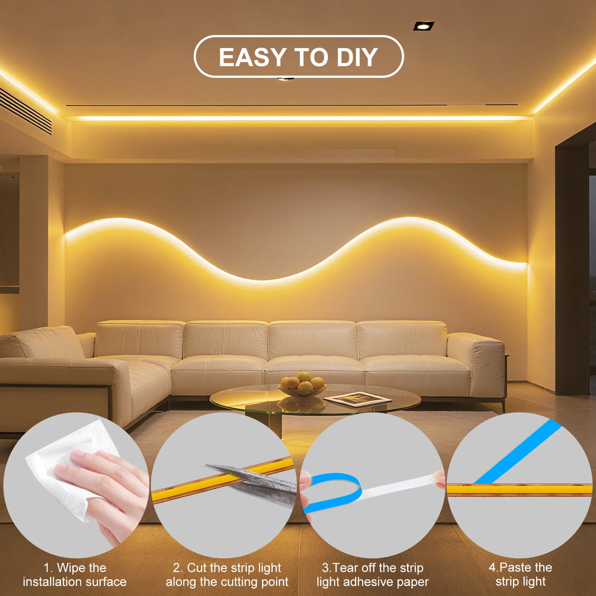 5MM COB LED Strip Light 12V 24V 400LEDS/M Flexible Ribbon Rope LED Light