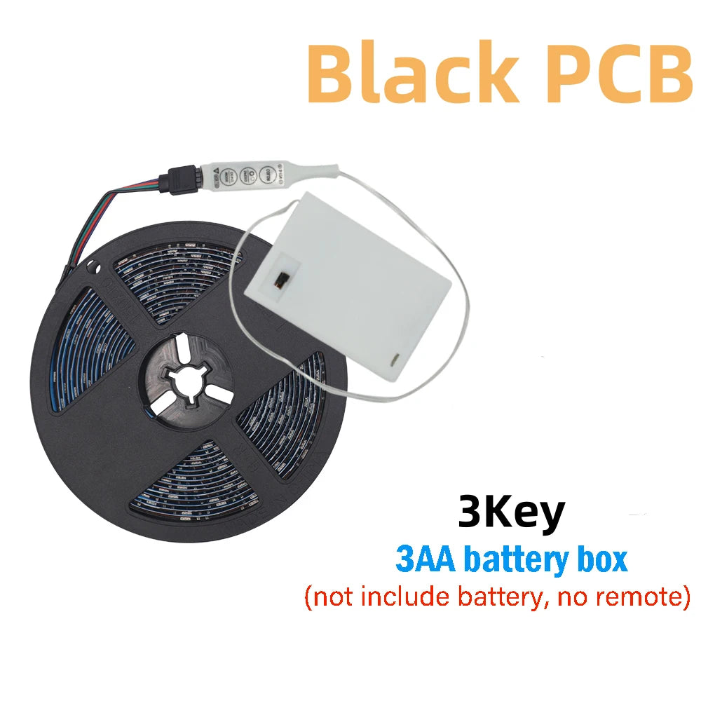 3AA Battery Power RGB Led Strip Light 5V 5050 with 3/17/24 Key