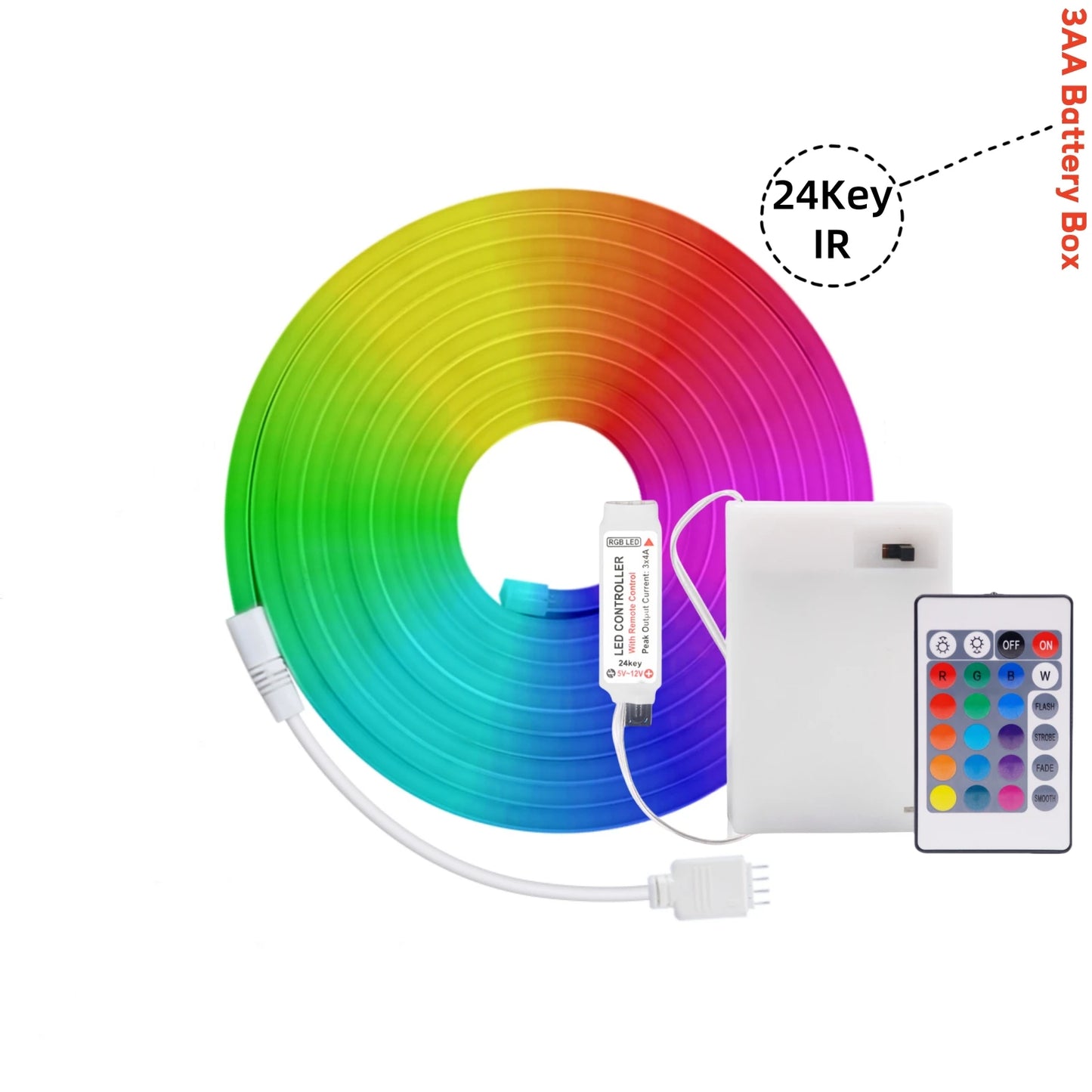 5V RGB Neon Strip Light 1M 2M 3M 3AA Battery Box