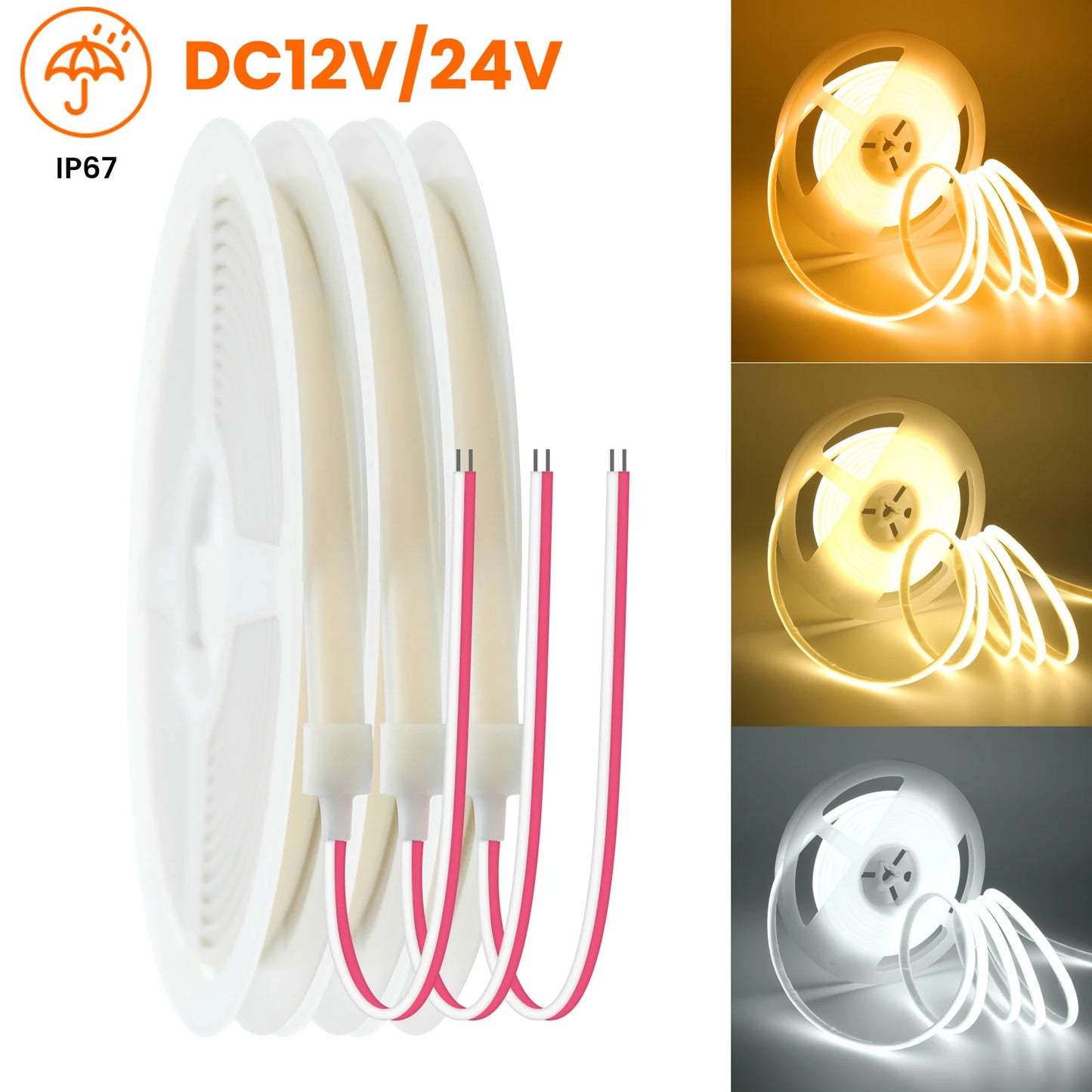 12V 24V COB LED Strip Light RA90 IP67 Waterproof Outdoor