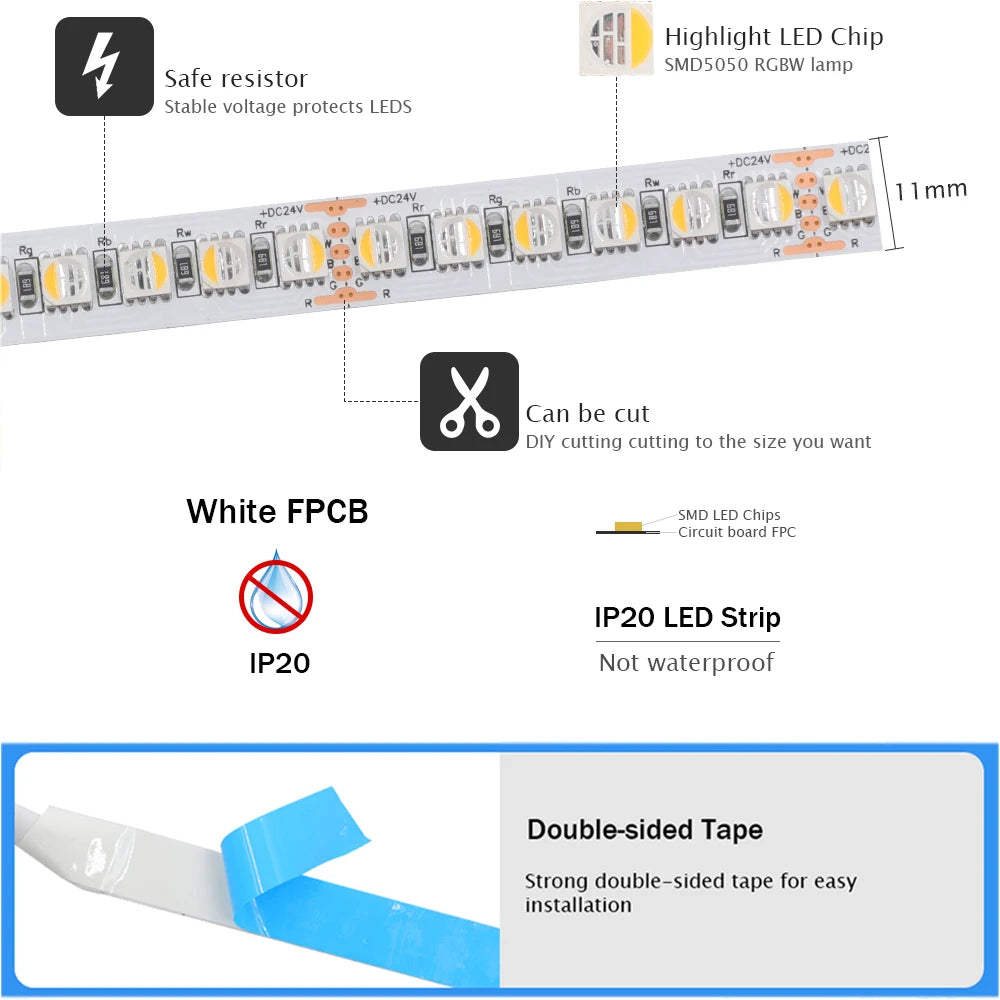 RGBW RGBWW LED Strip DC 12V 24V 4 Colors In 1 Chip Rope Light