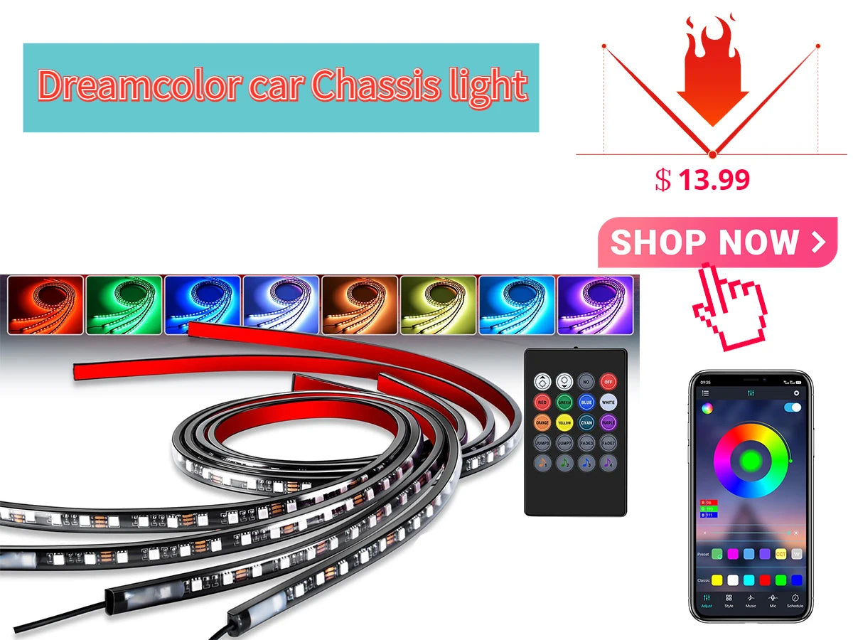 LED Car Interior Ambient Strip Lights RGB Fiber Optic Atmosphere