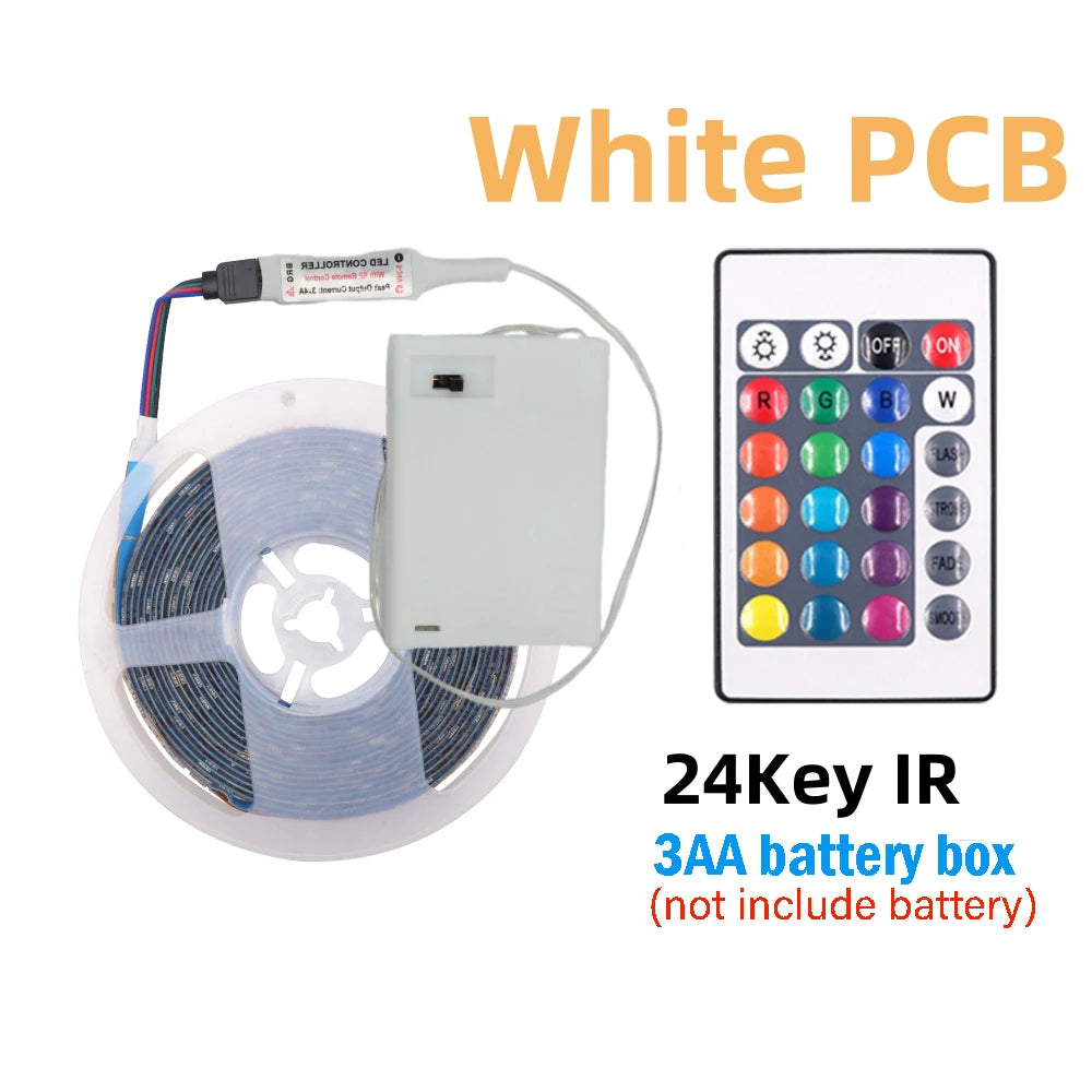 3AA Battery Power RGB Led Strip Light 5V 5050 with 3/17/24 Key