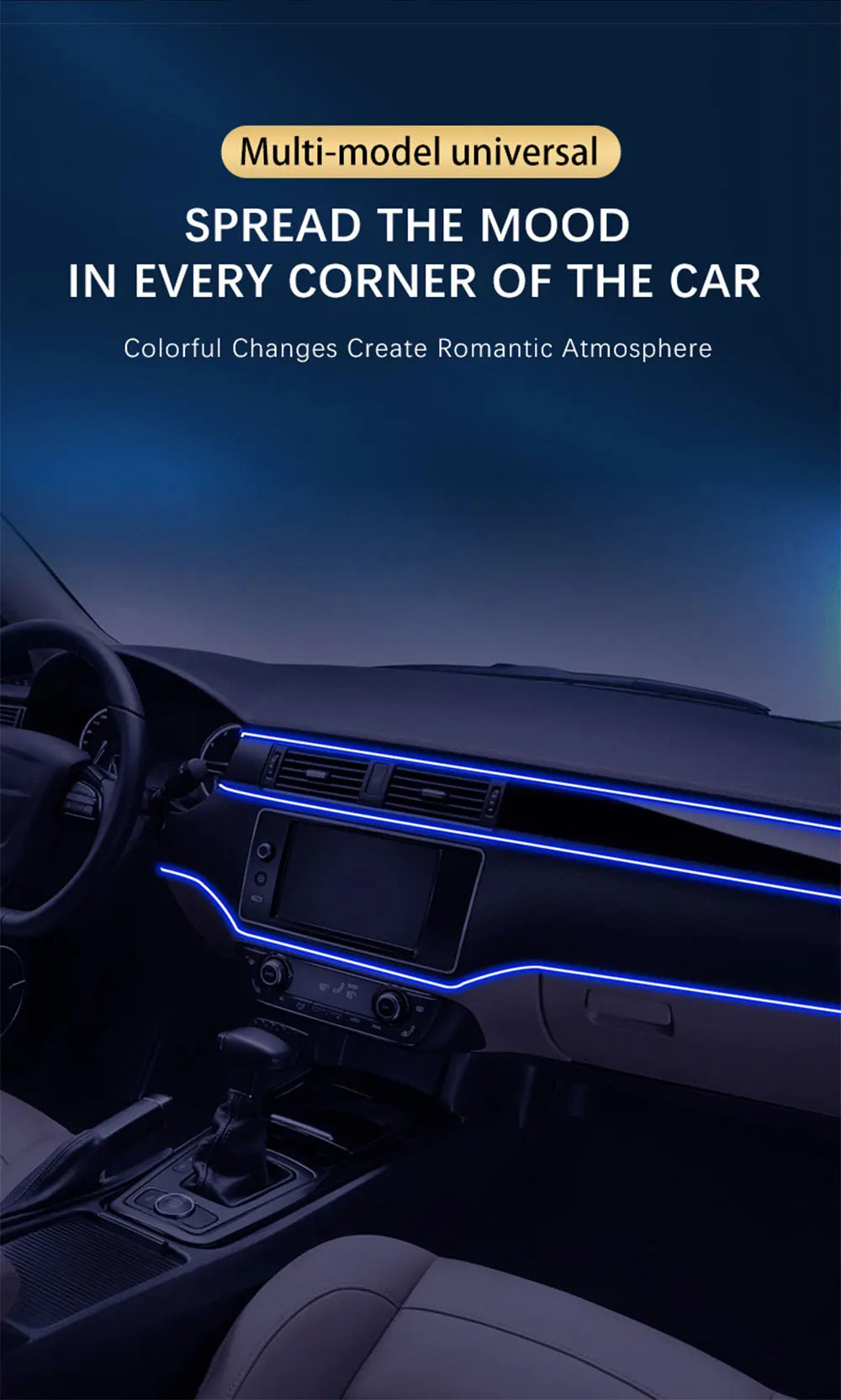 Car RGB LED Ambient Light Strip USB Fiber Optic Atmosphere