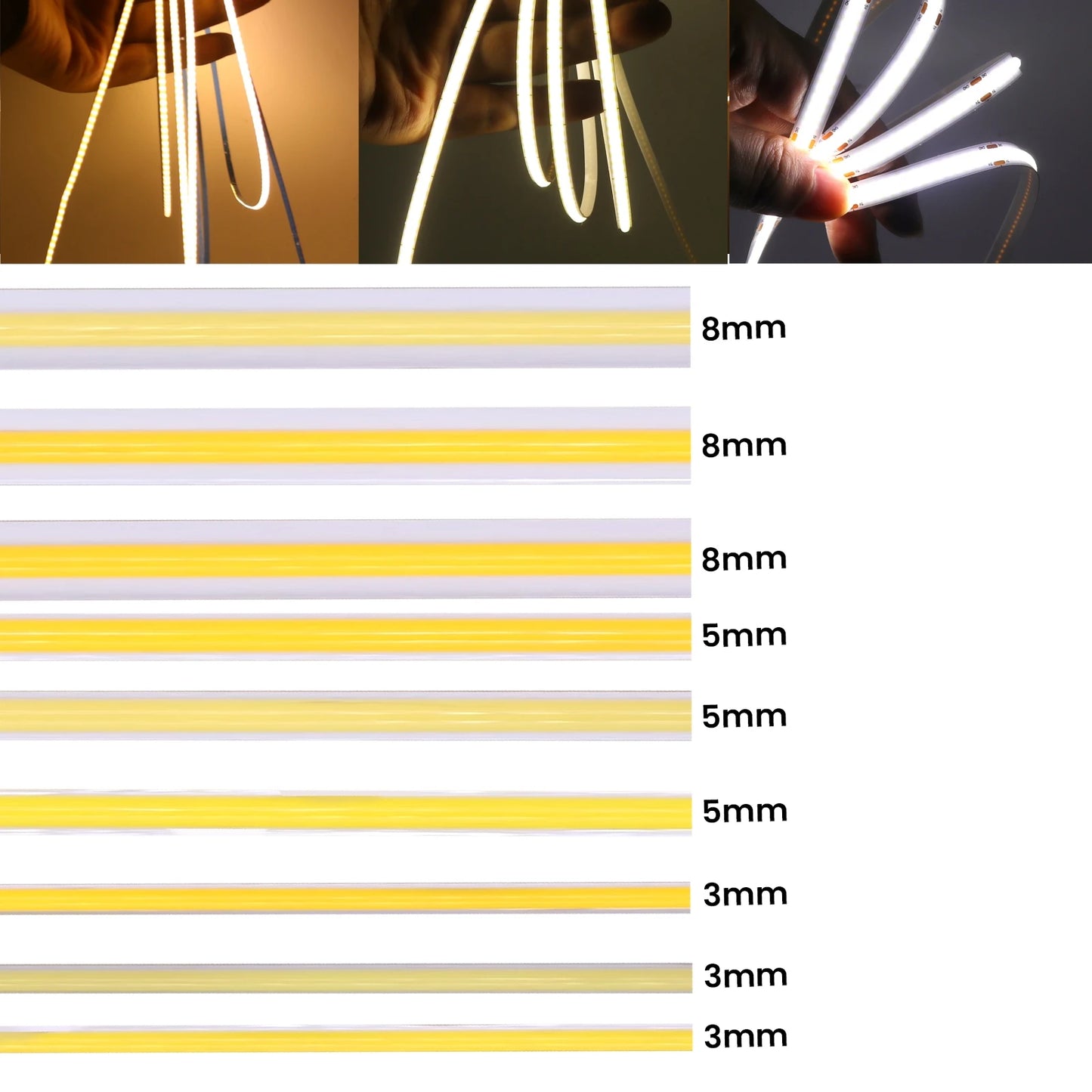 5V 12V 3MM 5MM 8MM FCOB LED Light Strips Bar Dimmable Tape