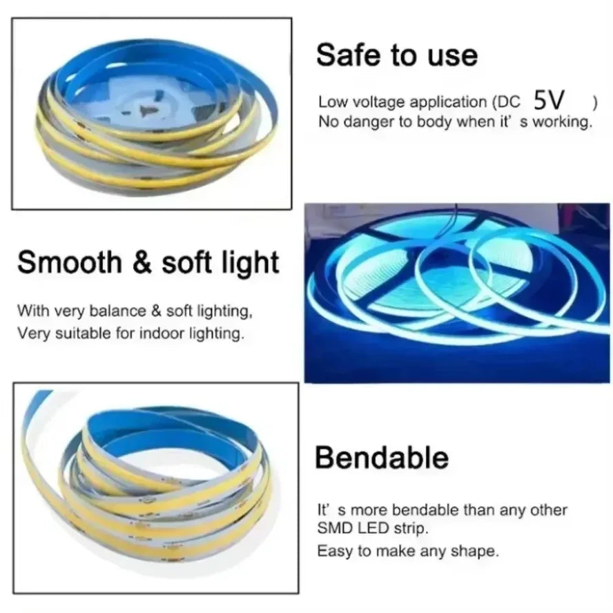 Dimmable 5V USB 5m COB LED Strip Light with Hand Scan Dimmable Touch Sensor