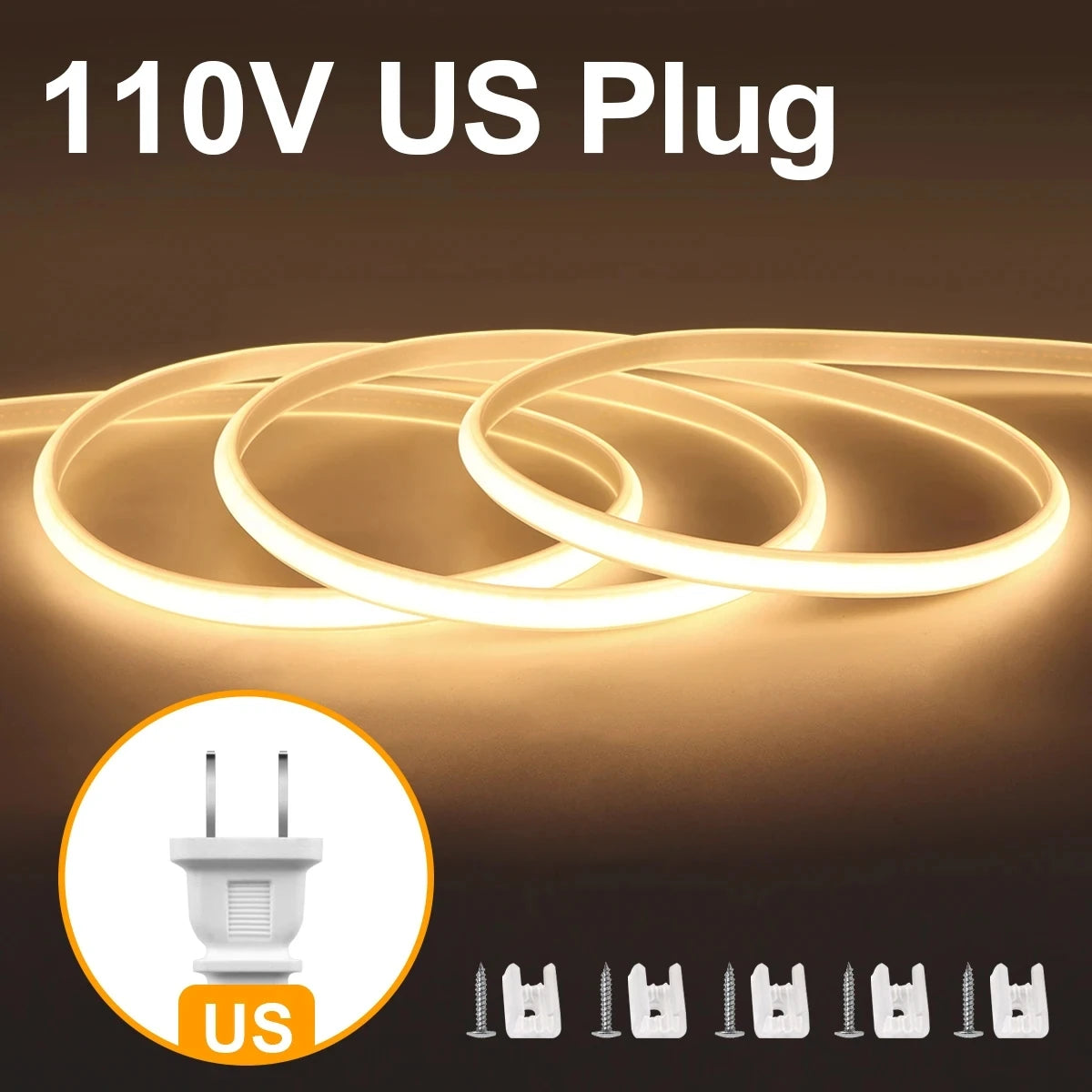 110V 220V Super Bright COB LED Strip with Switch FOB Tape Ribbon