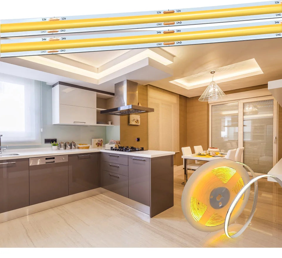 24V 12V COB LED Strip Light 8mm 320LEDs/M High Density