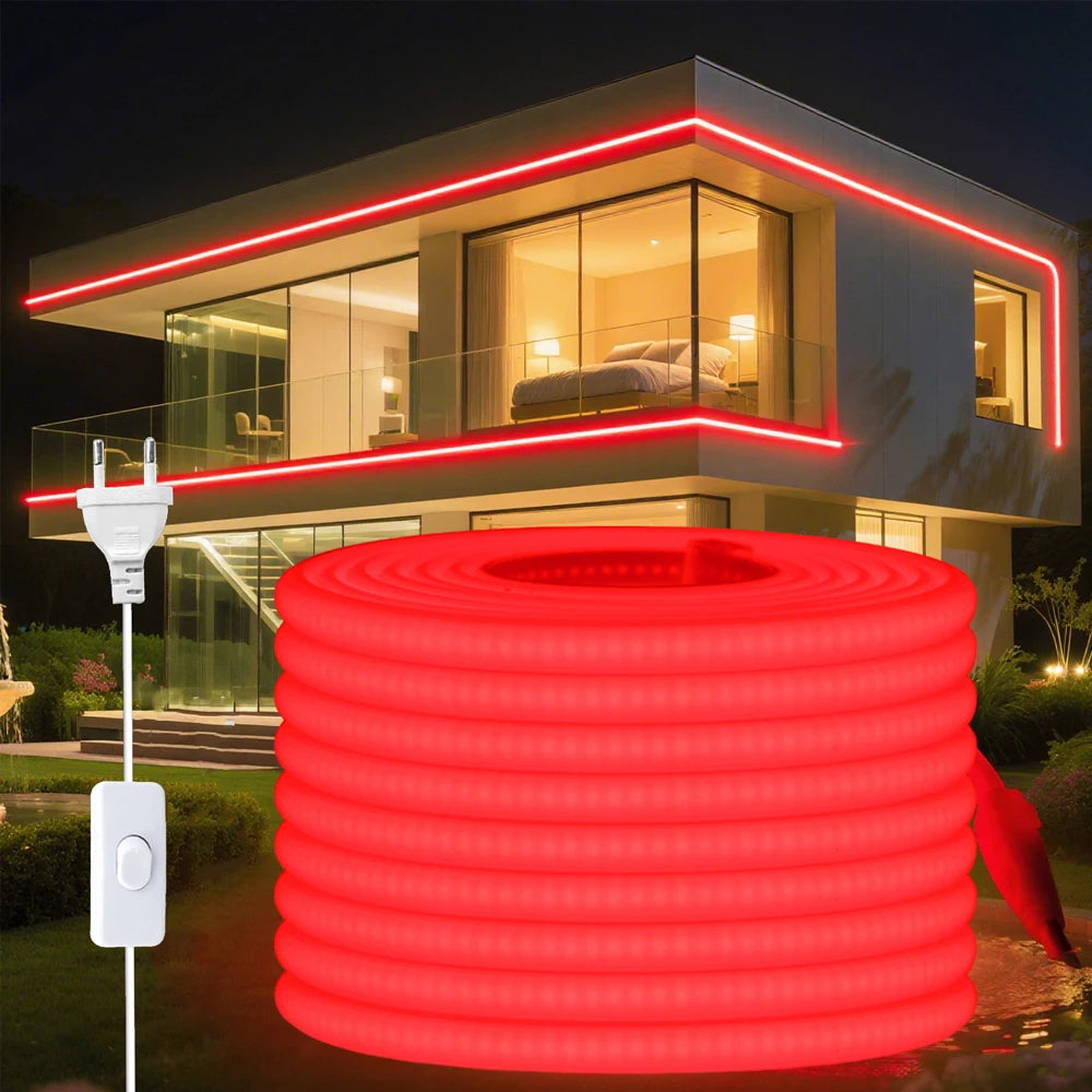 220V COB LED Neon Strip Light Switch ON/OFF EU Plug