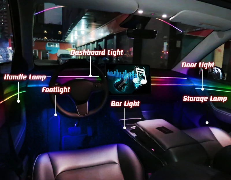 18 in 1 Car Ambient Light 64 Color Acrylic Strips App Control