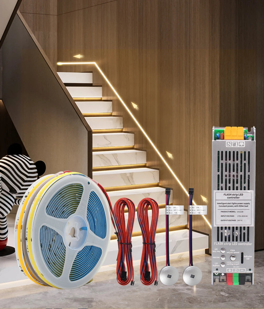 Sensor Motion Stairs LED Strip Light Kit 24V COB Water Flow