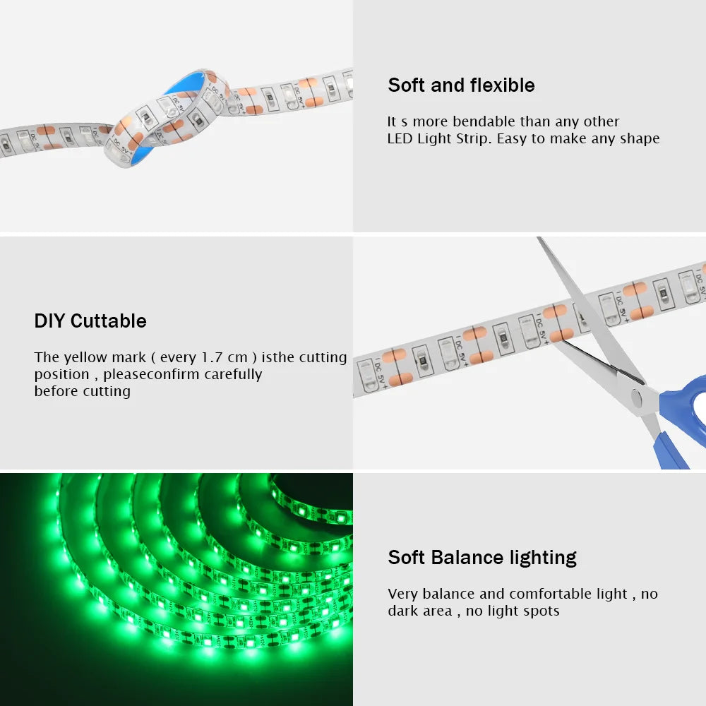 USB LED Strip Light DC5V 2835 With Dimmer/ON OFF Switch