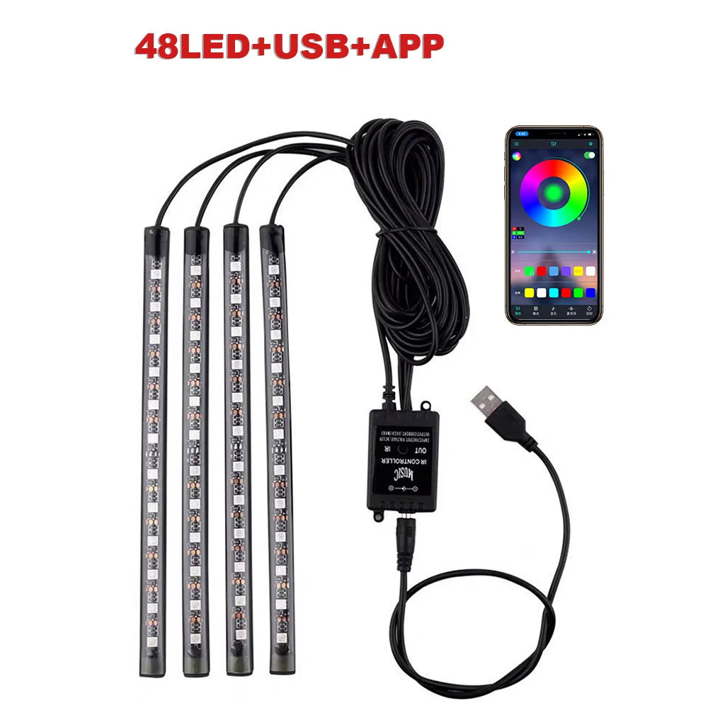 LED RGB Car Foot Ambient Light with USB Cigarette Automotive