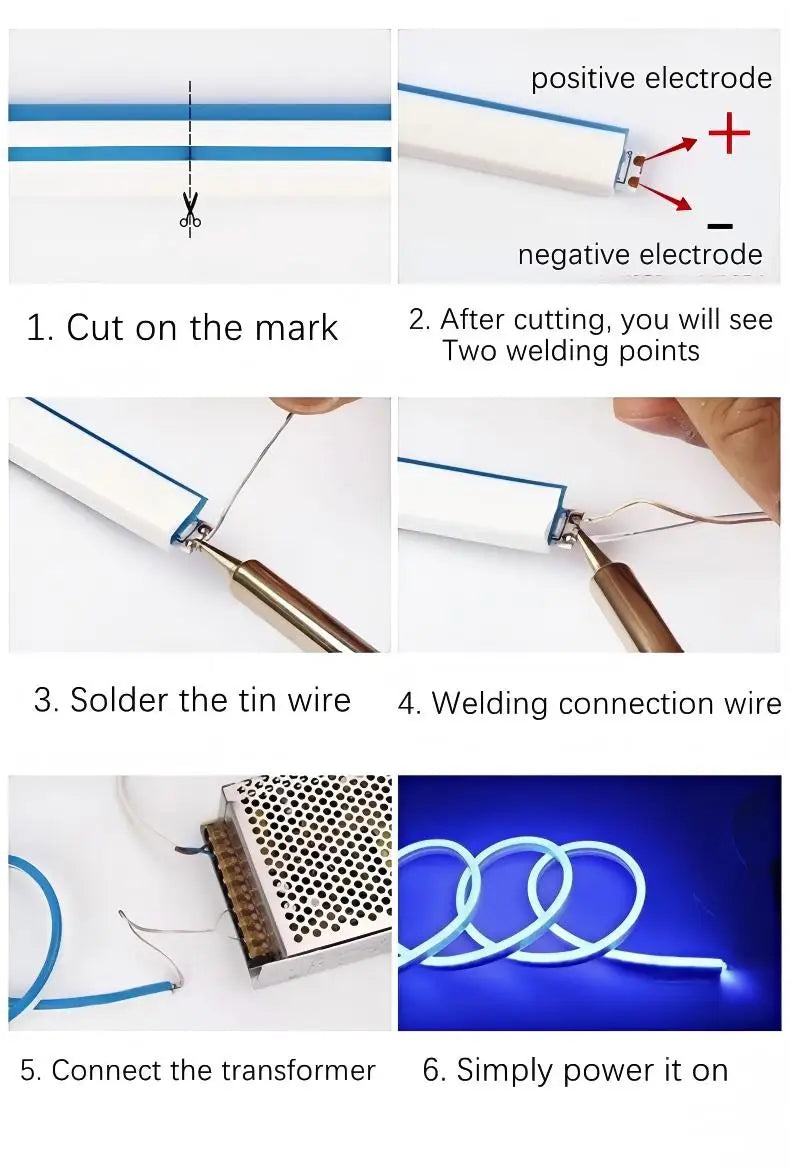 11 Light Colors 12V LED Neon Light Strip Wire/DC Plug
