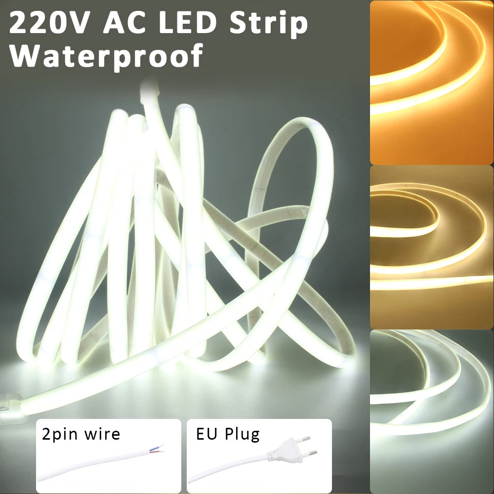 220V IP67 Waterproof COB Led Strip 3000K 4000K 6000K 240LEDs