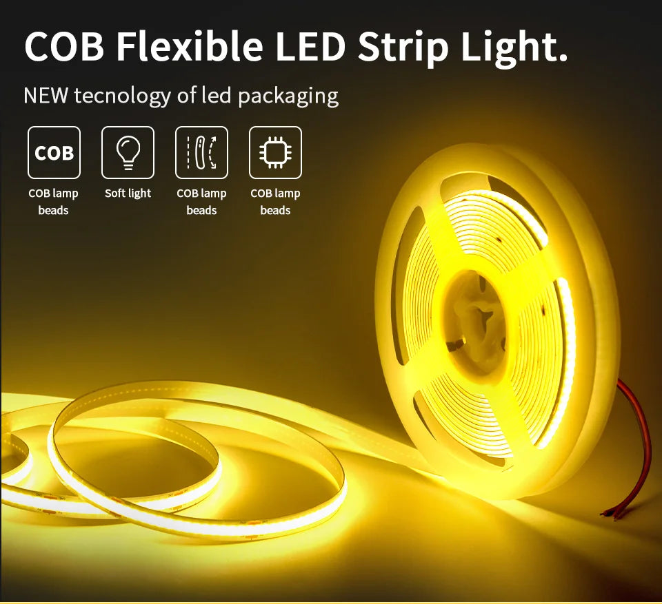 24V 12V COB LED Strip Light 8mm 320LEDs/M High Density