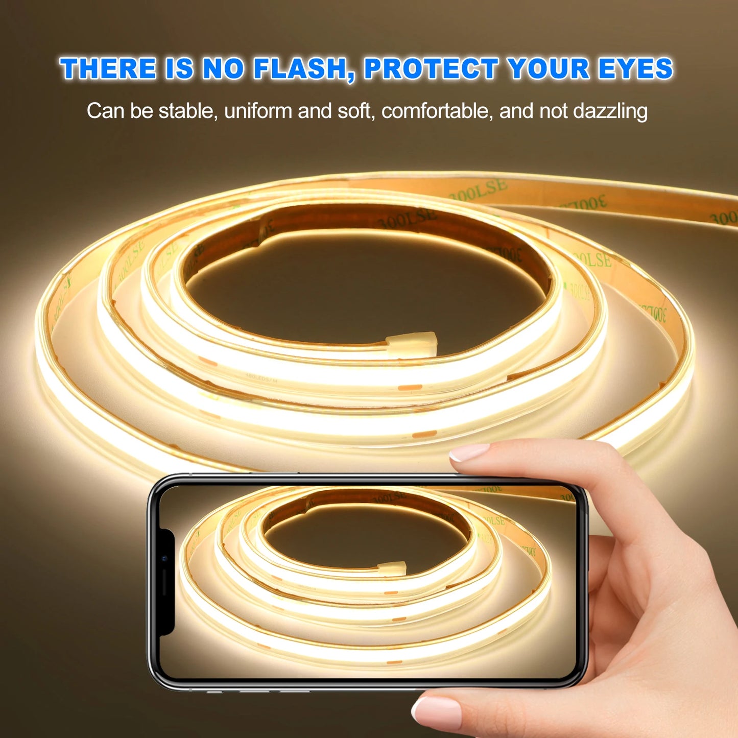 IP67 Waterproof 12/24V COB LED Strip Light 480LED/m Dimmable