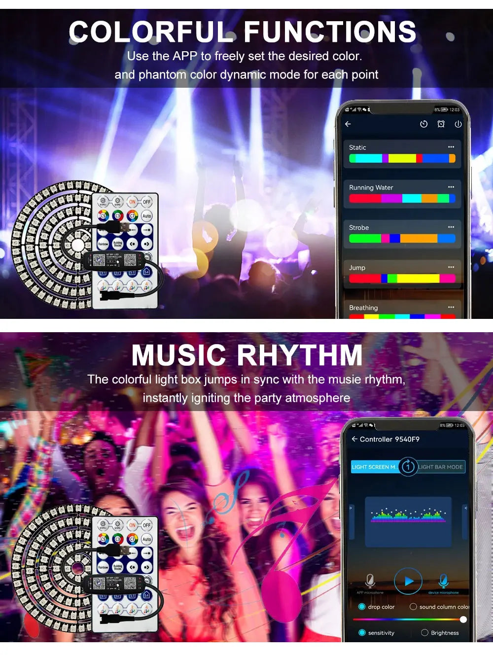 USB RGB Led Ring WS2812B With 28Keys BT Music Controlle