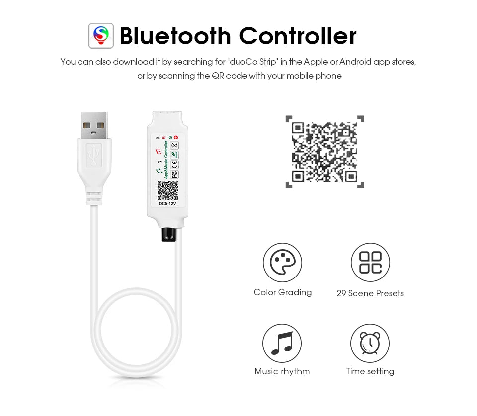 8MM 576LEDs/M Bluetooth RGB COB LED Strip Light USB LED Tape