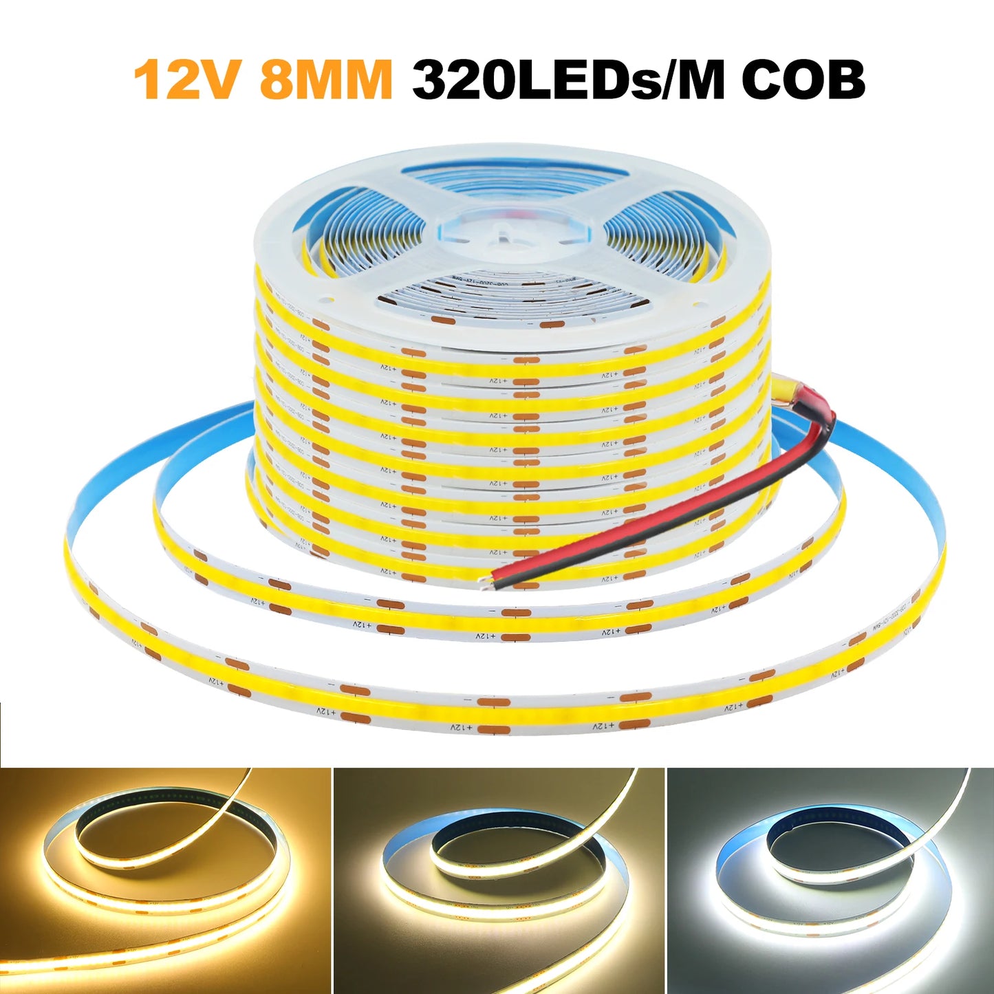 COB LED Strip 5V 12V 24V 320LEDs Flexible LED Tape