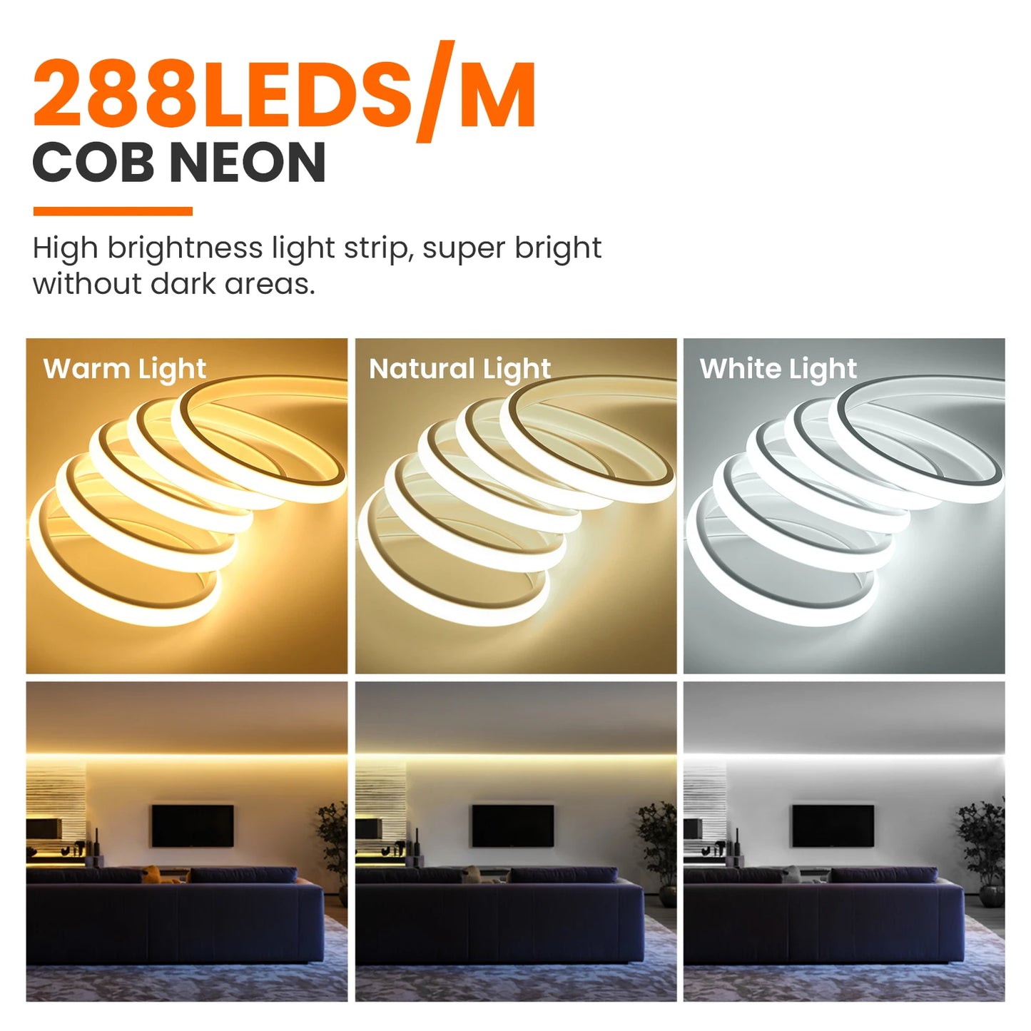 Waterproof COB LED Strip Light With EU Switch Plug